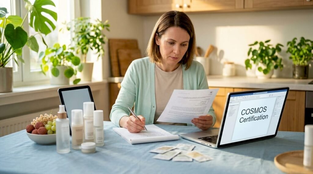 Skincare analyst reviews certification documents