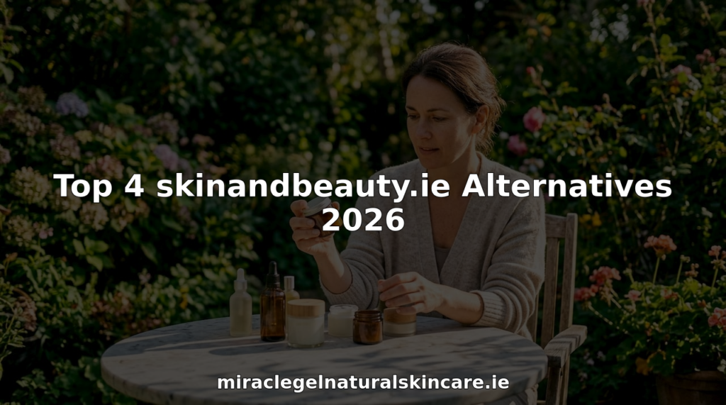 Woman reviewing natural skincare products at table