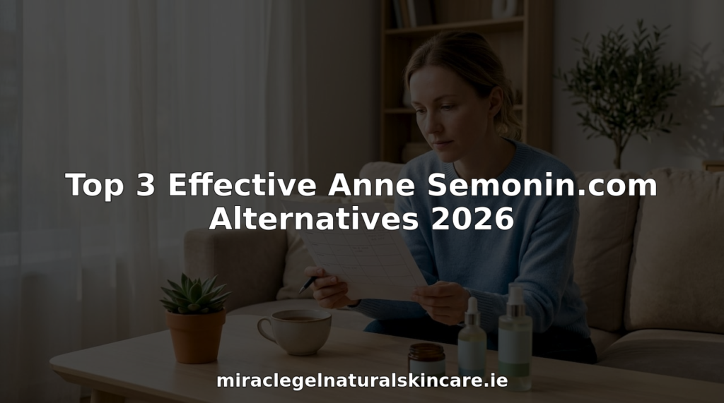 Woman reviewing natural skincare products and notes at table