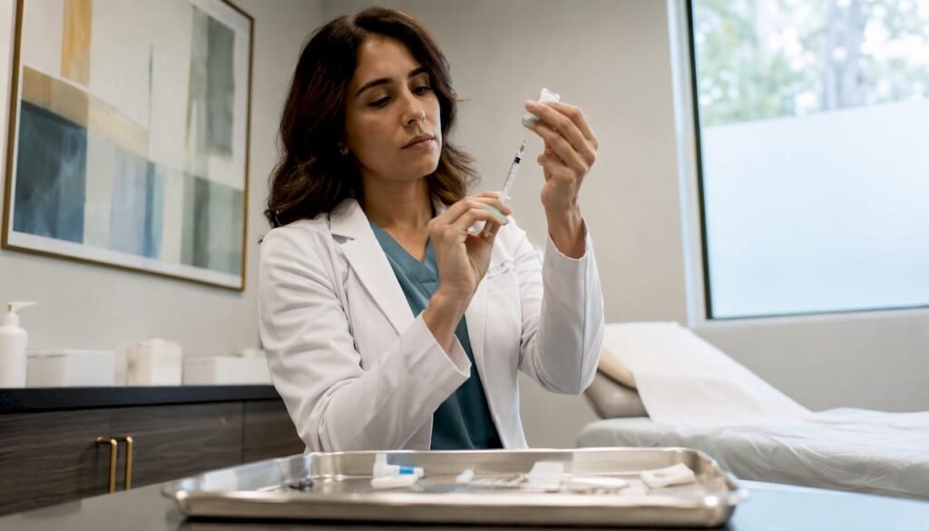 Dermatologist preparing hyaluronic acid injection