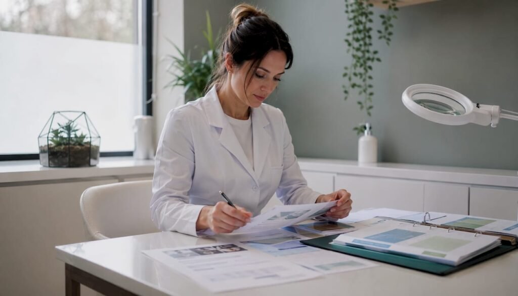 Aesthetician reviewing professional skincare alternatives