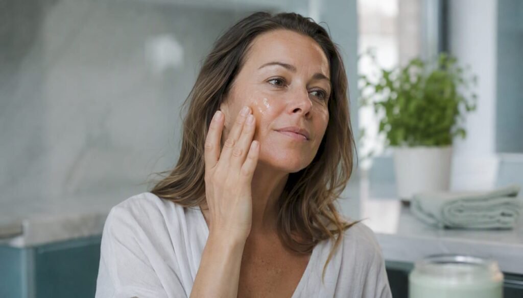 Woman applying superfood skincare serum