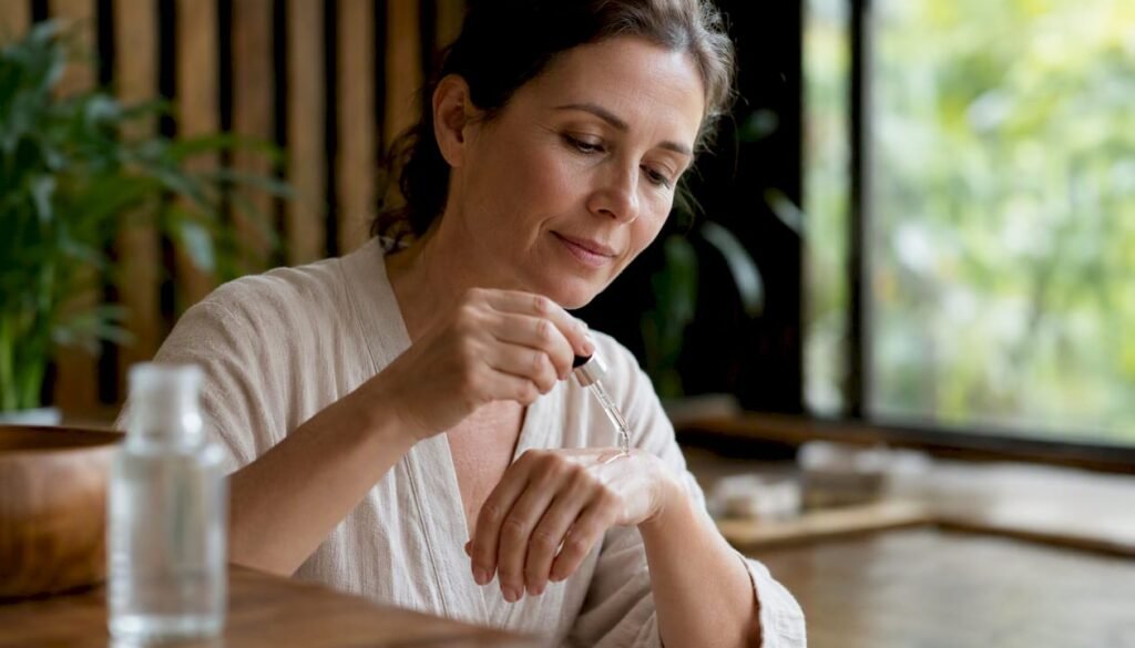 Hands dispensing gentle vitamin C serum