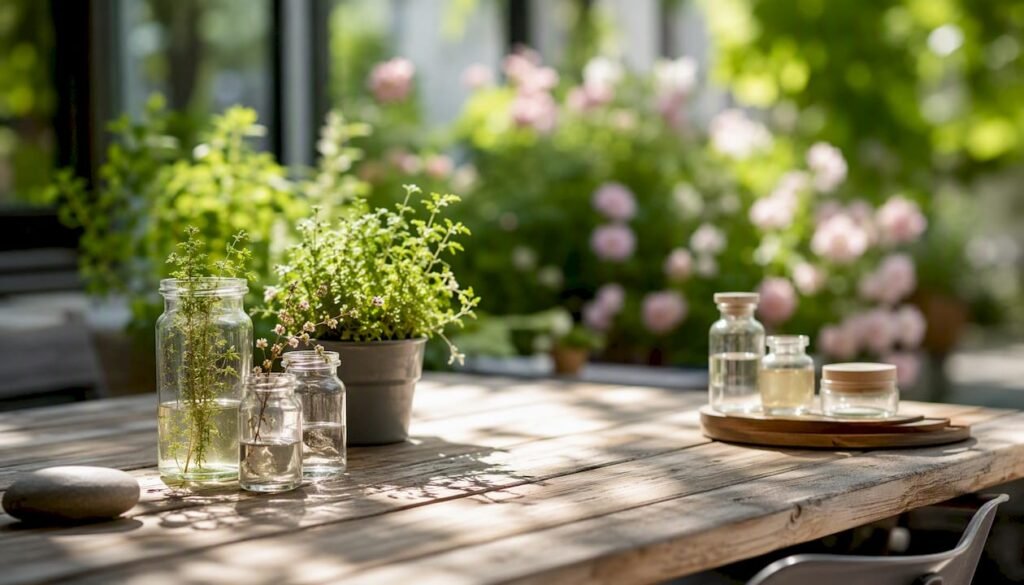 Eco-friendly skincare bathroom scene