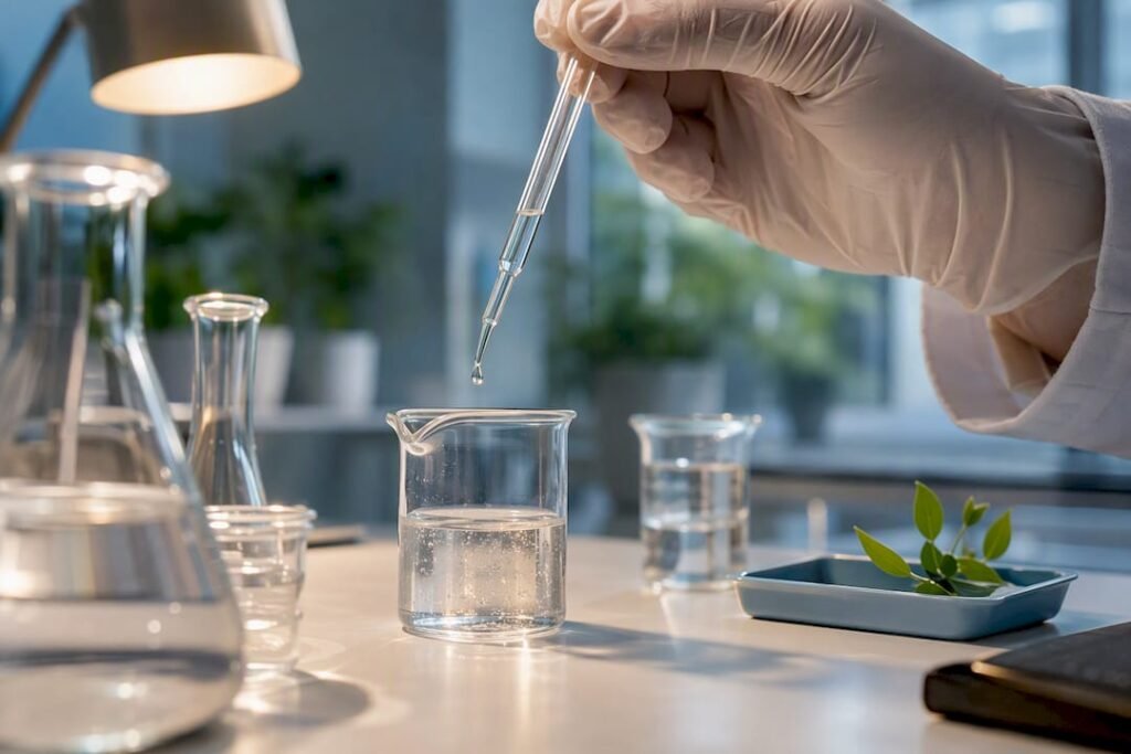 Topical peptide serum being formulated in laboratory