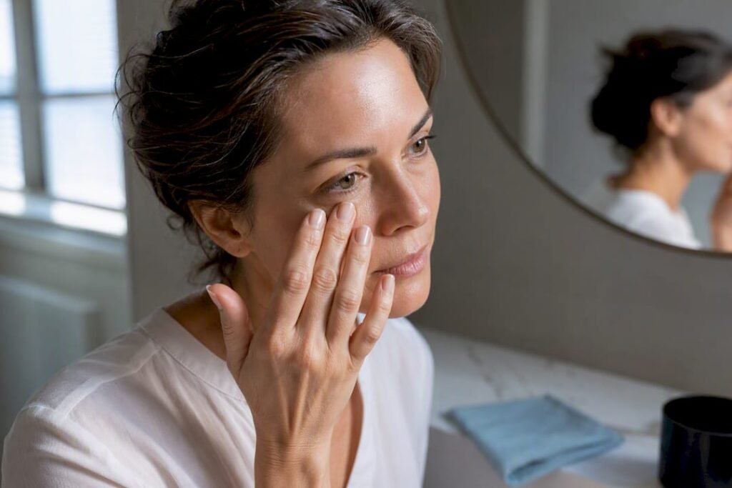 Woman gently massaging beneath puffy eye