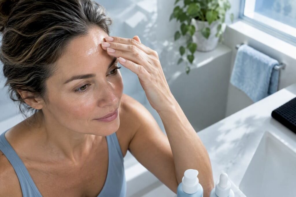 Woman layering facial serum in morning routine